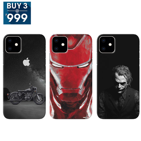 Combo Offer On Biker, Iron Man And Joker Pattern Mobile Case For iPhone 11 Pro Max ( Pack Of 3 )