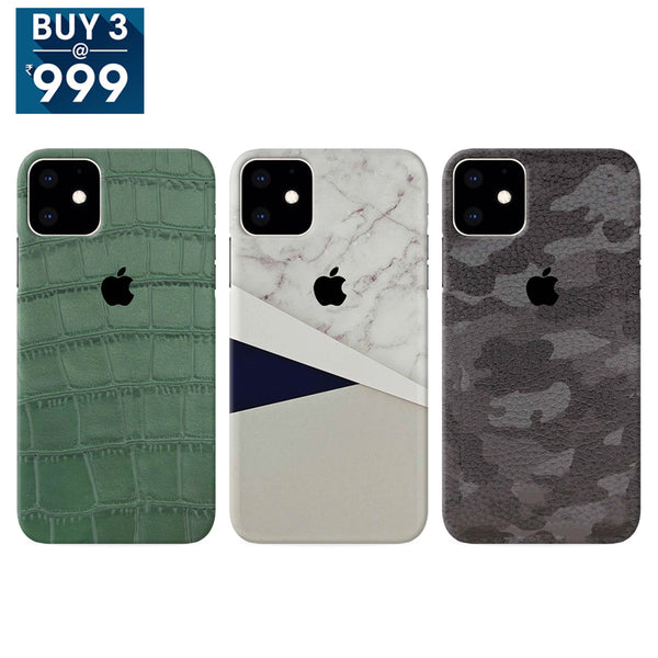 Combo Offer On Marble And Blue, Camo And Green Boxes Pattern Mobile Case For iPhone 11 ( Pack Of 3 )