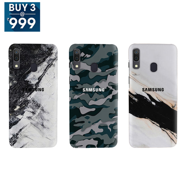 Combo Offer On Natural Marble, Green Camo  Pattern Mobile Case For Galaxy A30 ( Pack Of 3 )