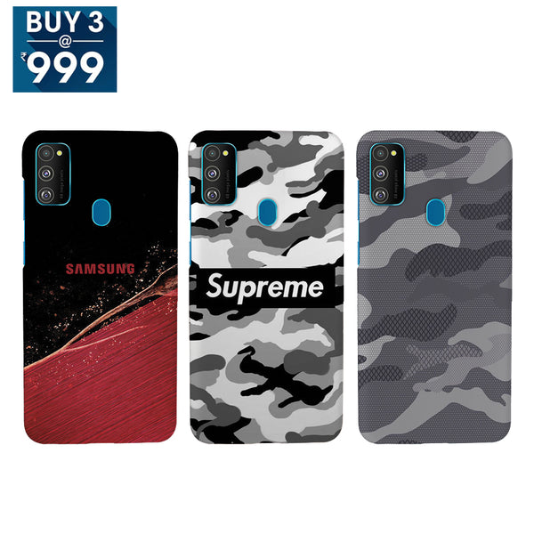 Combo Offer On Black And White, Camo And Superme Pattern Mobile Case For Galaxy M30s ( Pack Of 3 )