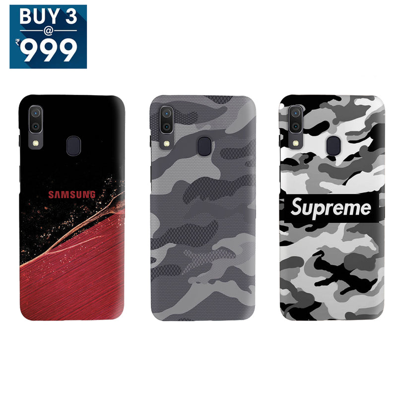 Combo Offer On Red And Black, Superme And Camo Pattern Mobile Case For Galaxy A30 ( Pack Of 3 )