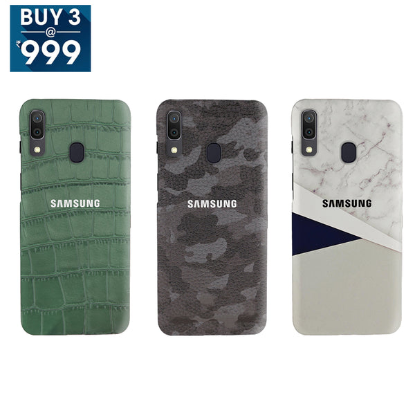 Combo Offer On Marble Blue, Camo And Green Boxes Pattern Mobile Case For Galaxy A20 ( Pack Of 3 )