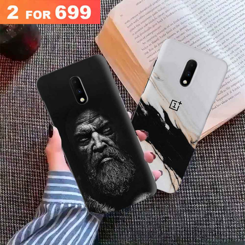 Combo Offer On Beard And Marble Pattern Mobile Case For Oneplus 7 ( Pack Of 2 )