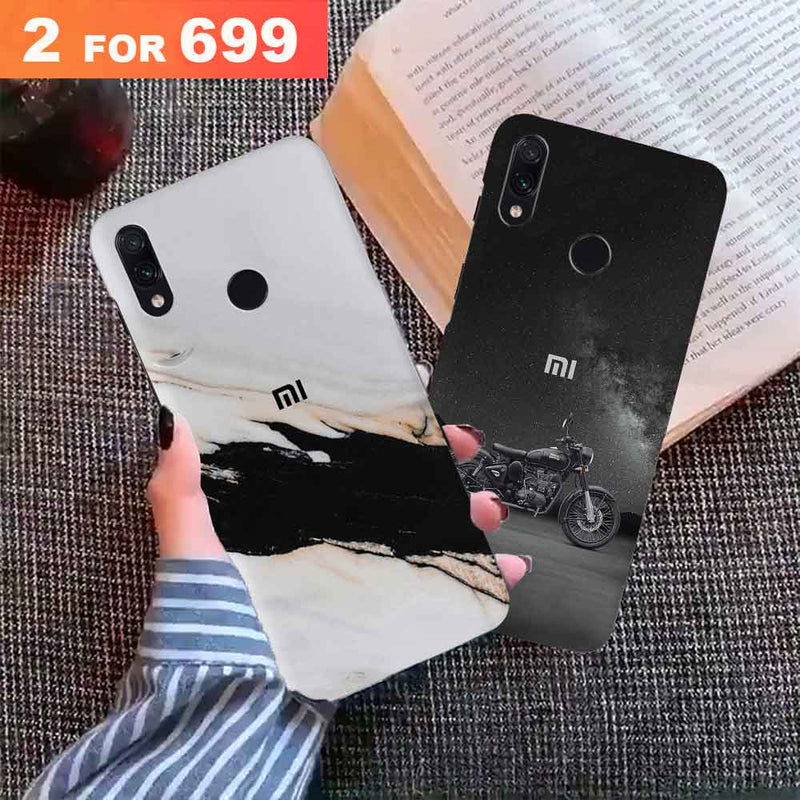 Combo Offer On Biker And Marble Pattern Mobile Case For Redmi Note 7 Pro ( Pack Of 2 )