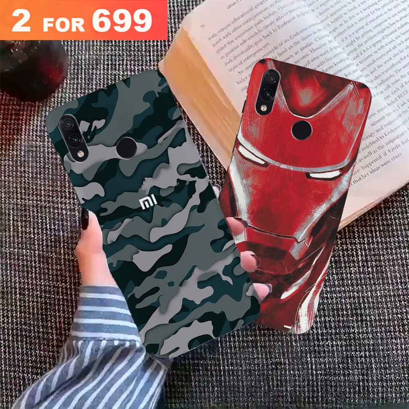 Combo Offer On Iron Man And Green Camo Pattern Mobile Case For Redmi Note 7 Pro ( Pack Of 2 )