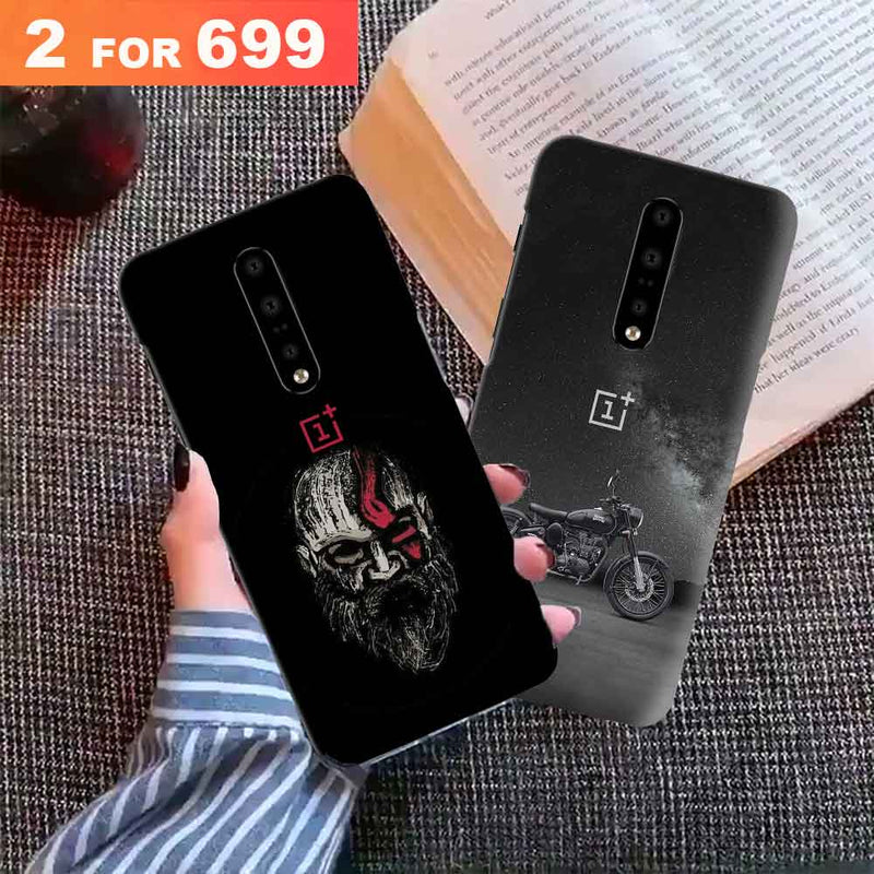 Combo Offer On Biker And Old Beard Man Pattern Mobile Case For Oneplus 7T Pro ( Pack Of 2 )