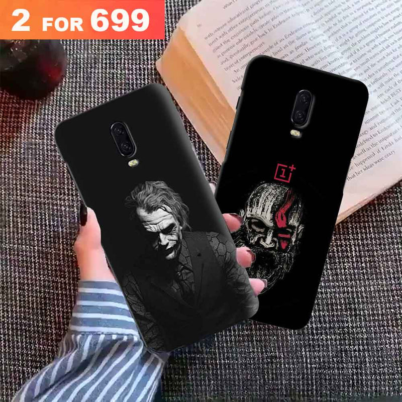 Combo Offer On Black And White Joker And Beard Old Man Pattern Mobile Case For Oneplus 6T ( Pack Of 2 )