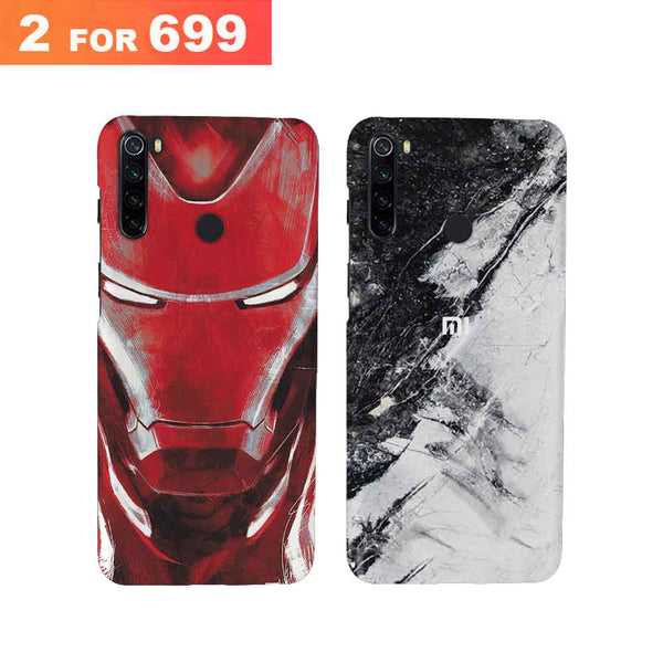 Combo Offer On Iron Man And Marble Pattern Mobile Case For Redmi Note 8 ( Pack Of 2 )