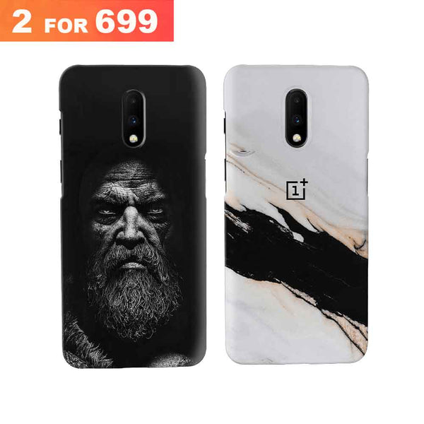 Combo Offer On Beard And Marble Pattern Mobile Case For Oneplus 7 ( Pack Of 2 )