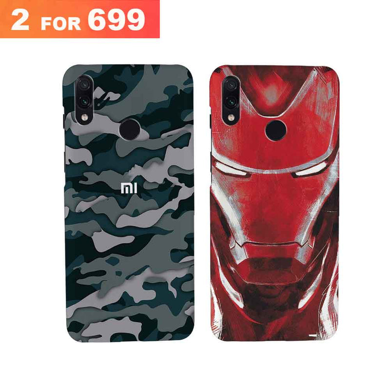 Combo Offer On Iron Man And Green Camo Pattern Mobile Case For Redmi Note 7 Pro ( Pack Of 2 )