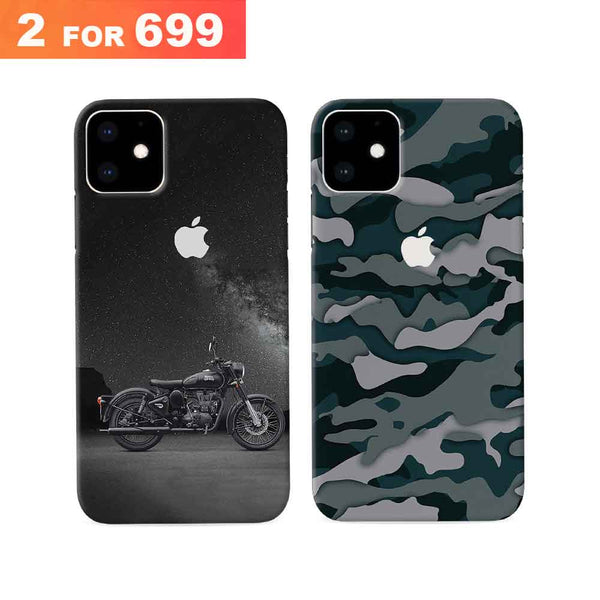 Combo Offer On Biker And Green Camo Pattern Mobile Case For IPhone 11  ( Pack Of 2 )