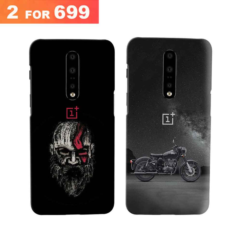 Combo Offer On Biker And Old Beard Man Pattern Mobile Case For Oneplus 7T Pro ( Pack Of 2 )