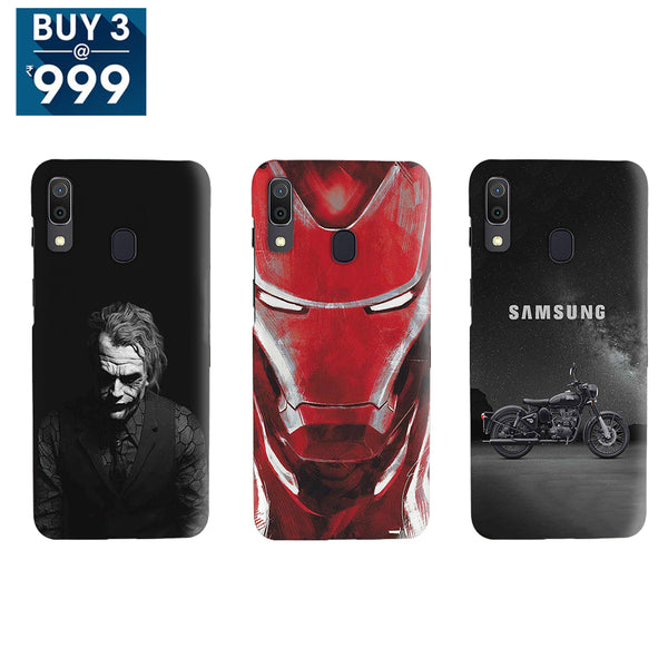 Combo Offer On Biker, Iron Man And Joker Pattern Mobile Case For Galaxy A20S ( Pack Of 3 )