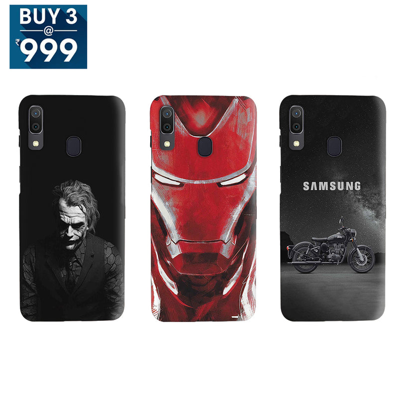 Combo Offer On Biker, Iron Man And Joker Pattern Mobile Case For Galaxy A30 ( Pack Of 3 )