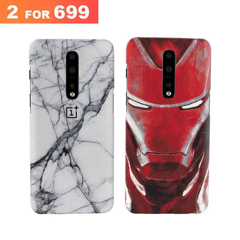 Combo Offer On Iron Man And Marble Pattern Mobile Case For Oneplus 7T Pro ( Pack Of 2 )