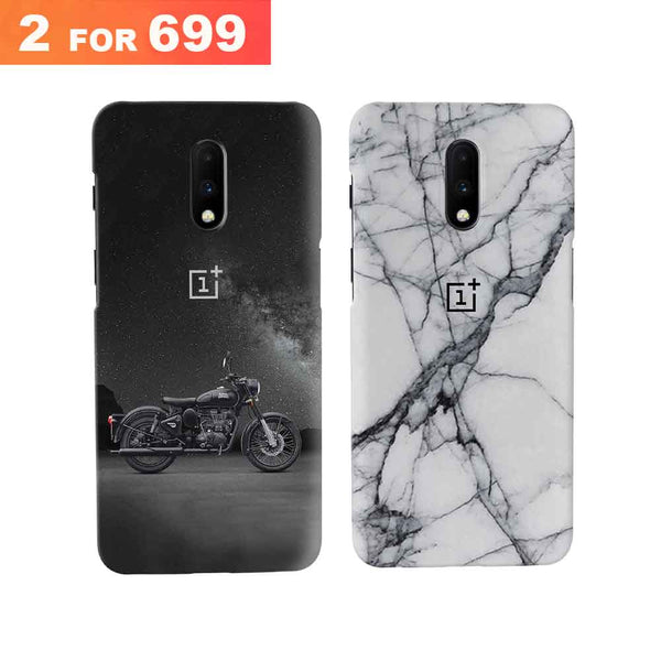 Combo Offer On Biker And Marble Pattern Mobile Case For Oneplus 7 ( Pack Of 2 )