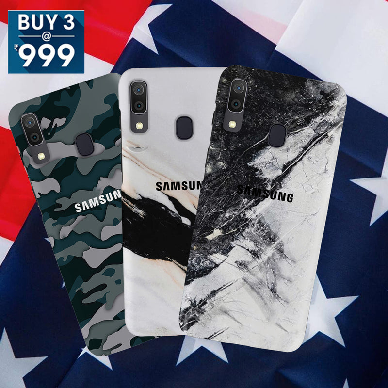 Combo Offer On Natural Marble, Green Camo  Pattern Mobile Case For Galaxy A20 ( Pack Of 3 )