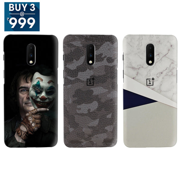 Combo Offer On Joker, Army Camo And Marble Pattern Mobile Case For Oneplus 7 ( Pack Of 3 )