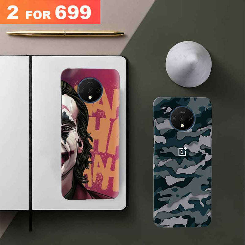 Combo Offer On Joker And Green Camo Pattern Mobile Case For Oneplus 7T ( Pack Of 2 )