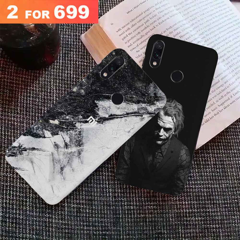 Combo Offer On Black And White Joker And Marble Pattern Mobile Case For Redmi Note 7 Pro ( Pack Of 2 )