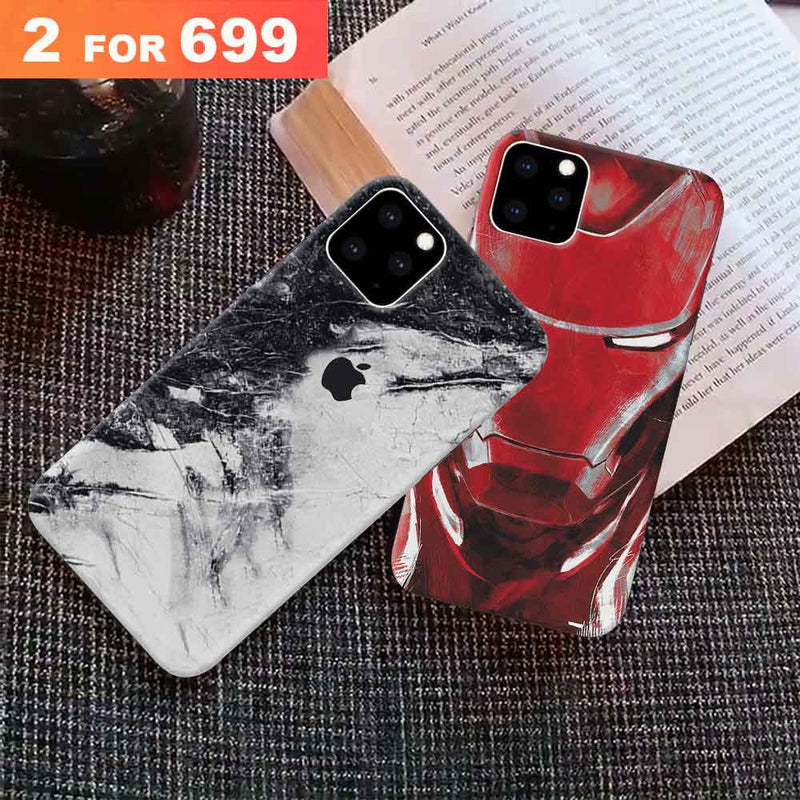 Combo Offer On Iron Man And Marble Pattern Mobile Case For IPhone 11 Pro Max ( Pack Of 2 )