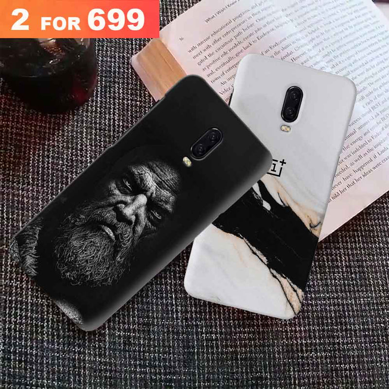 Combo Offer On Beard And Marble Pattern Mobile Case For Oneplus 6T ( Pack Of 2 )