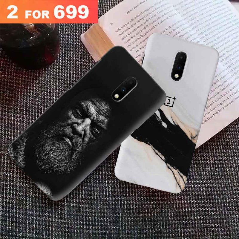 Combo Offer On Beard And Marble Pattern Mobile Case For Oneplus 7 ( Pack Of 2 )