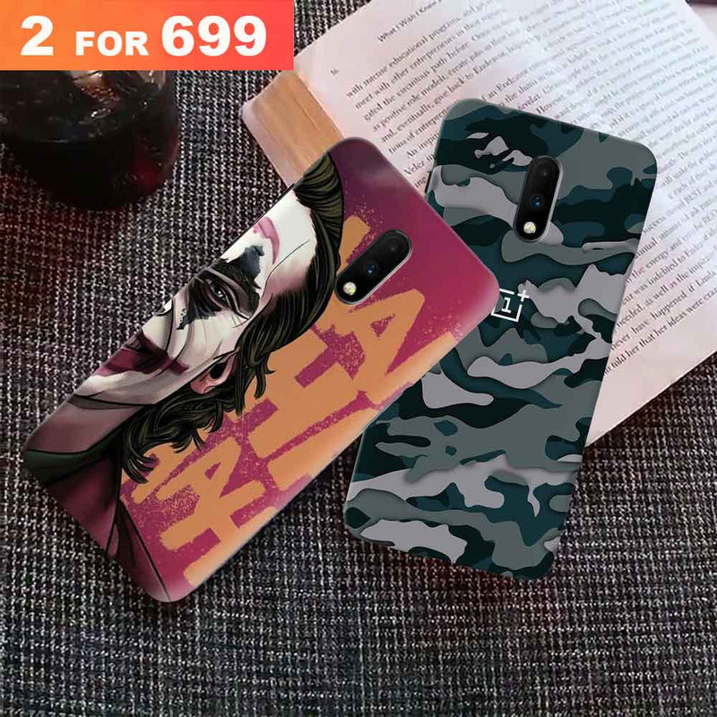 Combo Offer On Joker And Green Camo Pattern Mobile Case For Oneplus 7 ( Pack Of 2 )