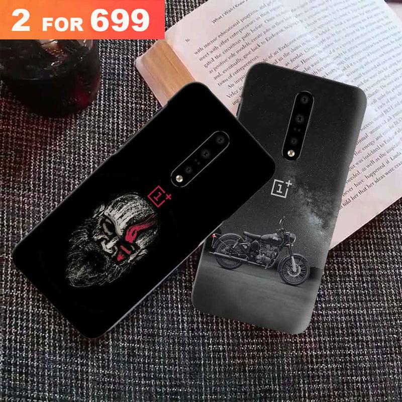 Combo Offer On Biker And Old Beard Man Pattern Mobile Case For Oneplus 7T Pro ( Pack Of 2 )