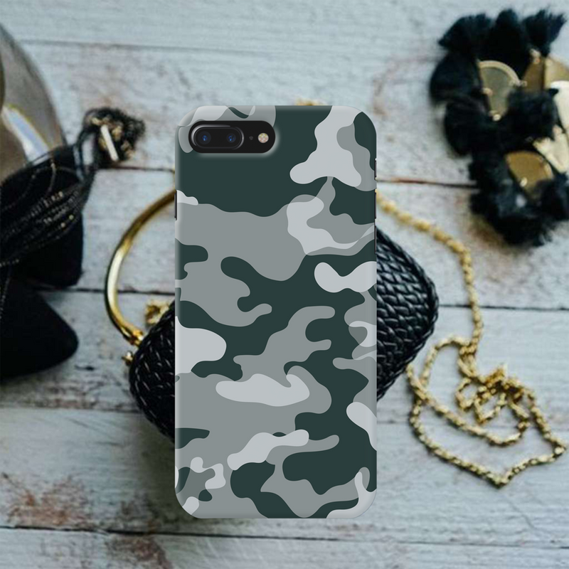 Olive Green and White Camouflage Printed Slim Cases and Cover for iPhone 8 Plus