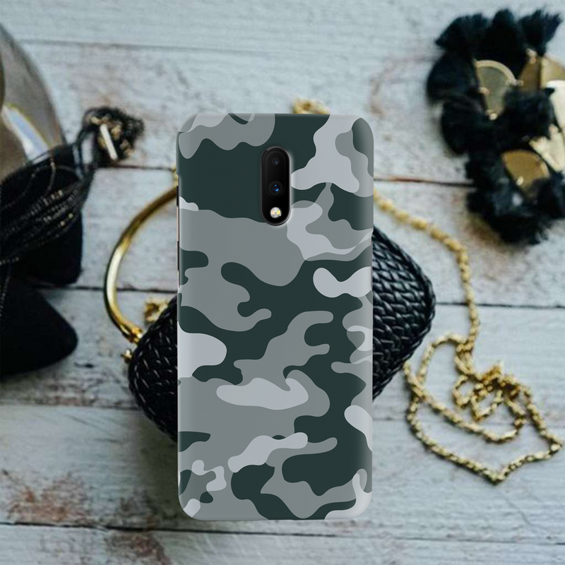 Olive Green and White Camouflage Printed Slim Cases and Cover for OnePlus 7