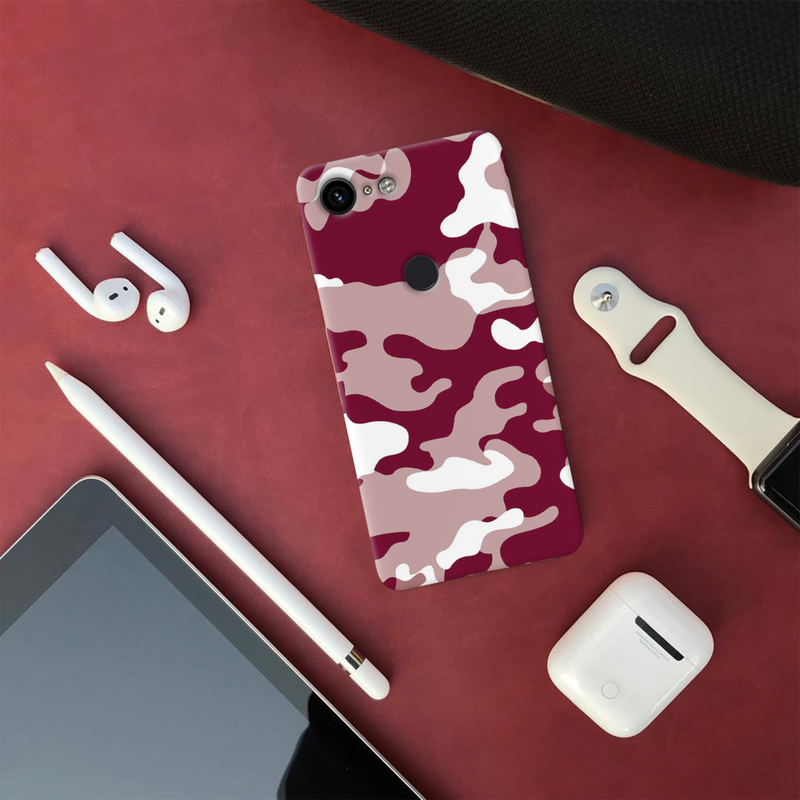 Maroon and White Camouflage Printed Slim Cases and Cover for Pixel 3 XL