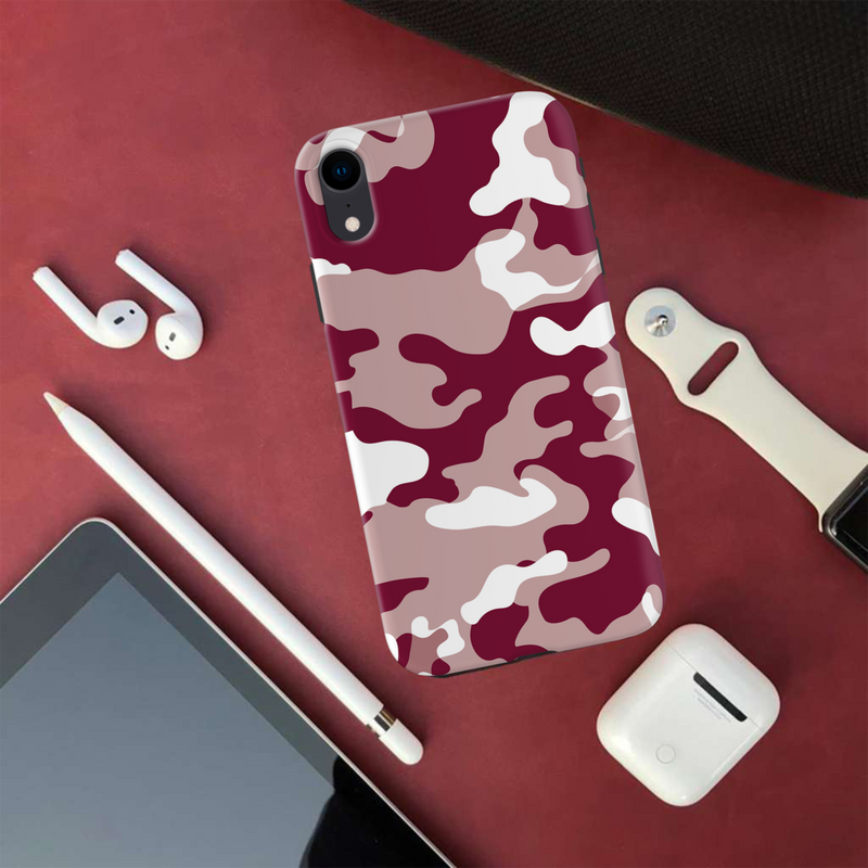 Maroon and White Camouflage Printed Slim Cases and Cover for iPhone XR