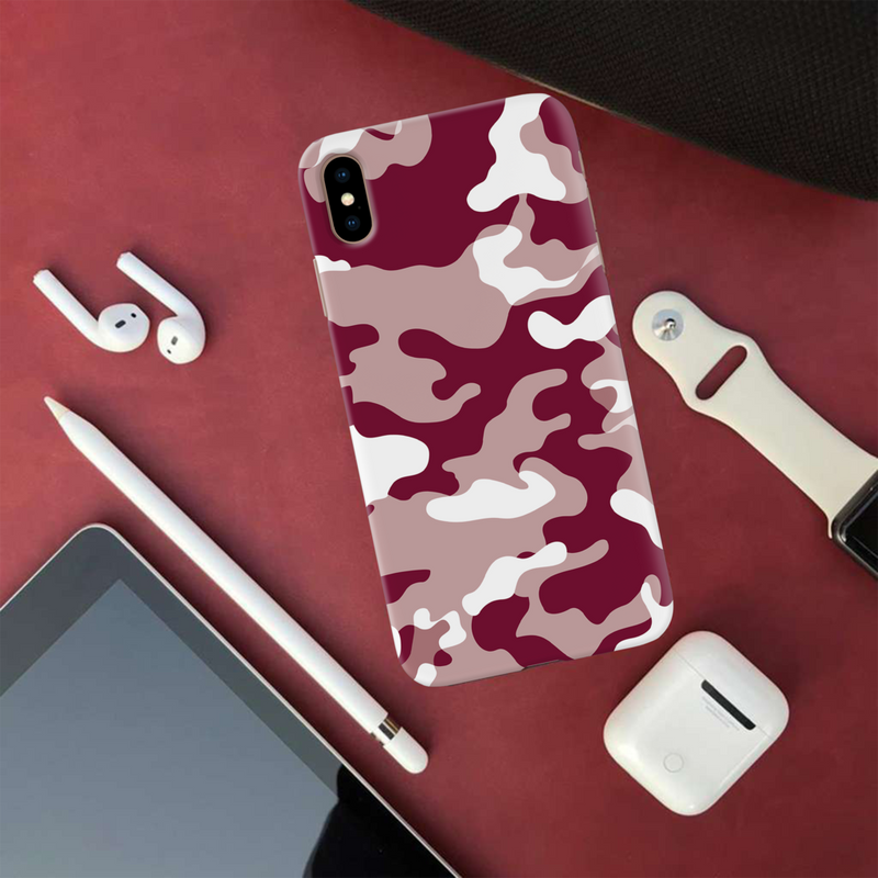 Maroon and White Camouflage Printed Slim Cases and Cover for iPhone XS Max