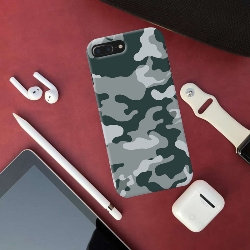 Olive Green and White Camouflage Printed Slim Cases and Cover for iPhone 8 Plus