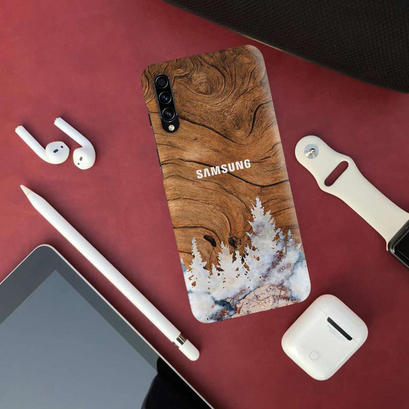 Wood Surface and Snowflakes Pattern Mobile Case Cover For Galaxy A50