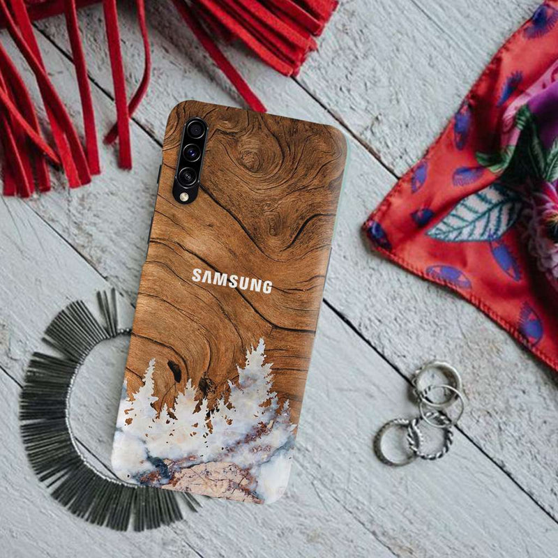 Wood Surface and Snowflakes Pattern Mobile Case Cover For Galaxy A50